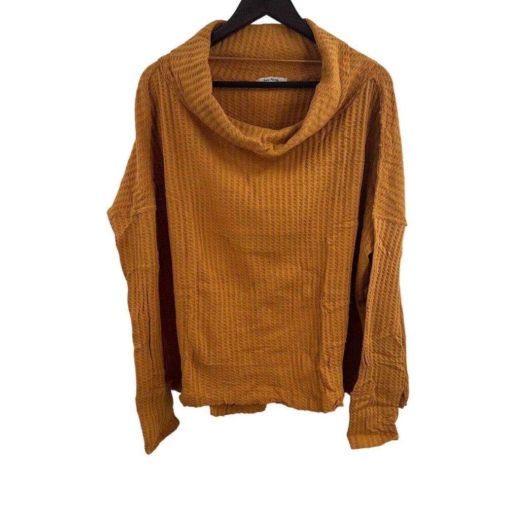 Free People Orange Juicy Long Sleeve Thermal Top Oversized Split Back Large New